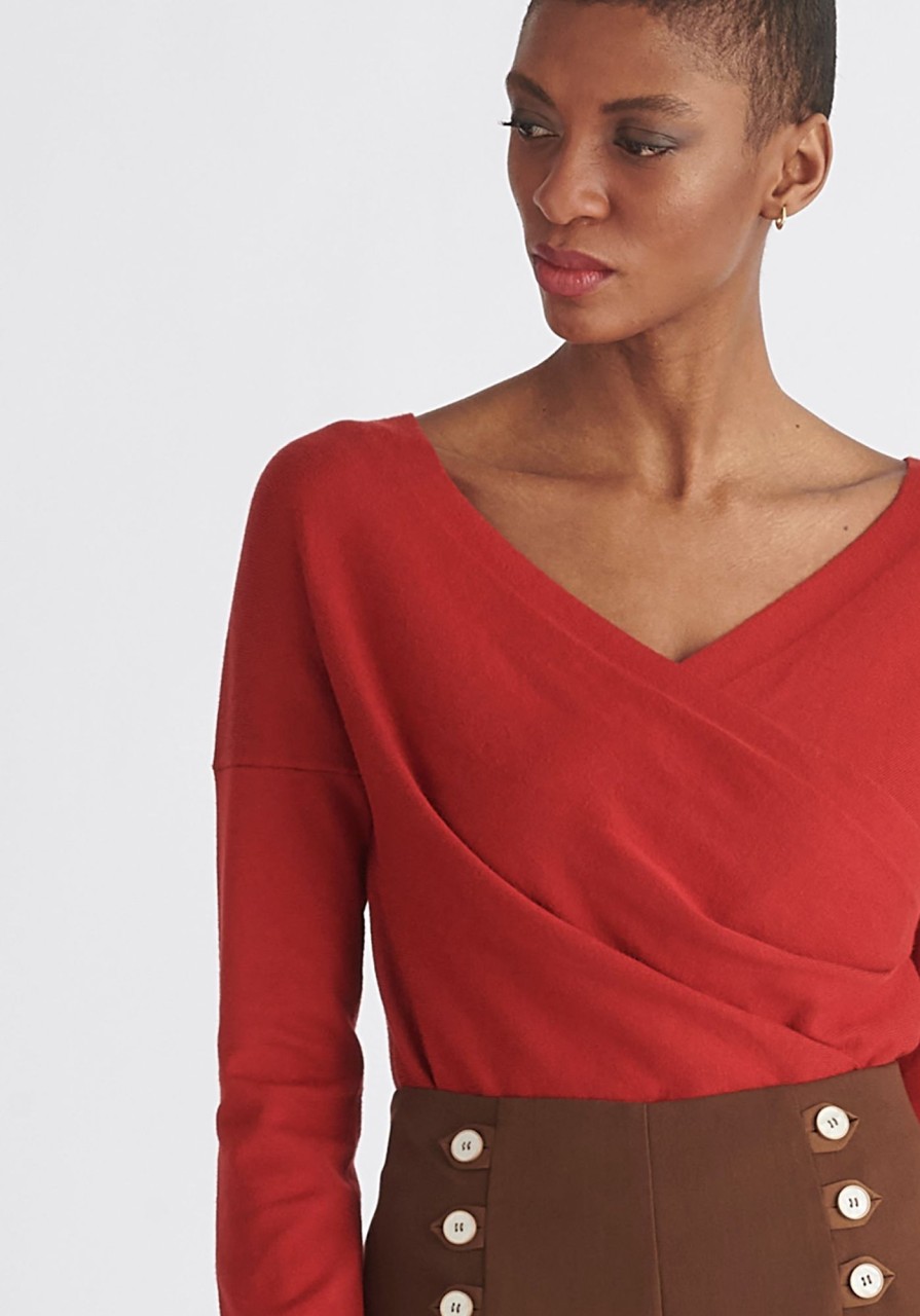 Clothing Paisie | Knitted Wrap Top With Long Sleeves