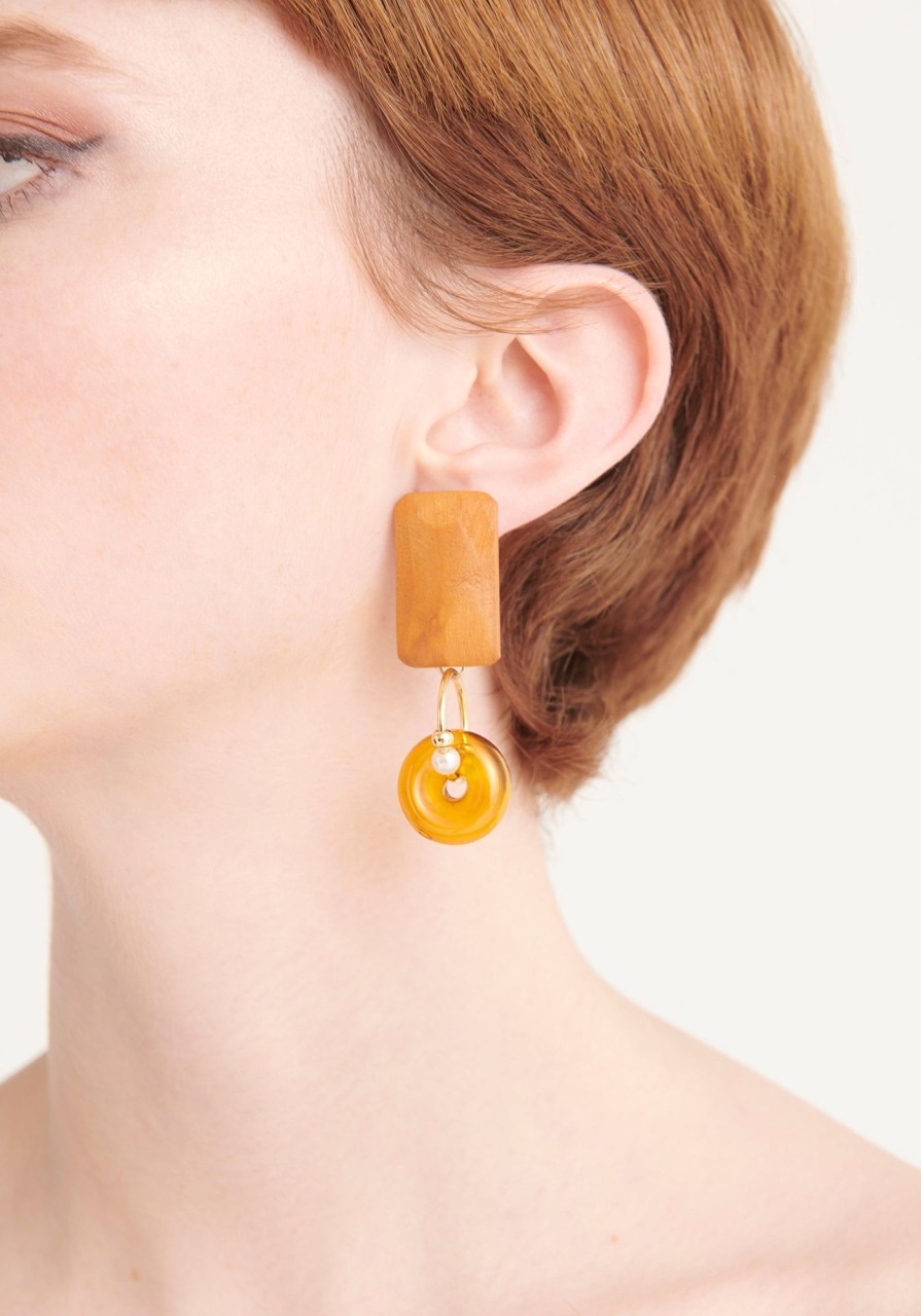 Accessories Paisie | Geometric Pine Wood Earrings