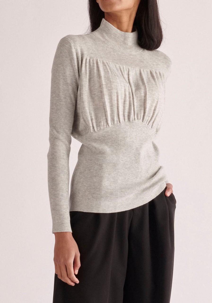 Clothing Paisie | Ruched High Neck Knitted Top