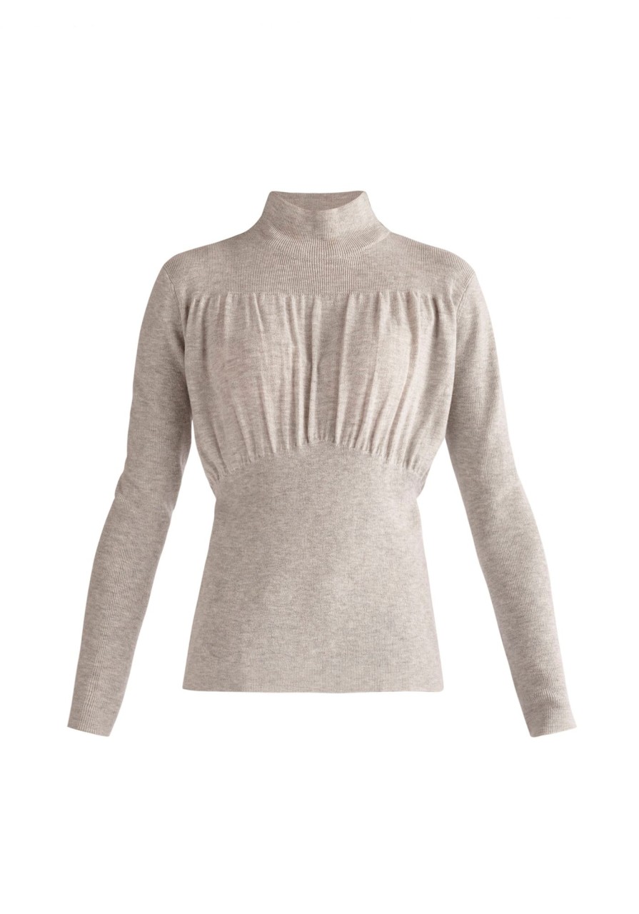 Clothing Paisie | Ruched High Neck Knitted Top