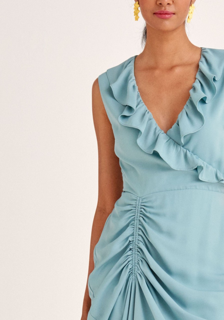 Clothing Paisie | Ruched Dress With Frills