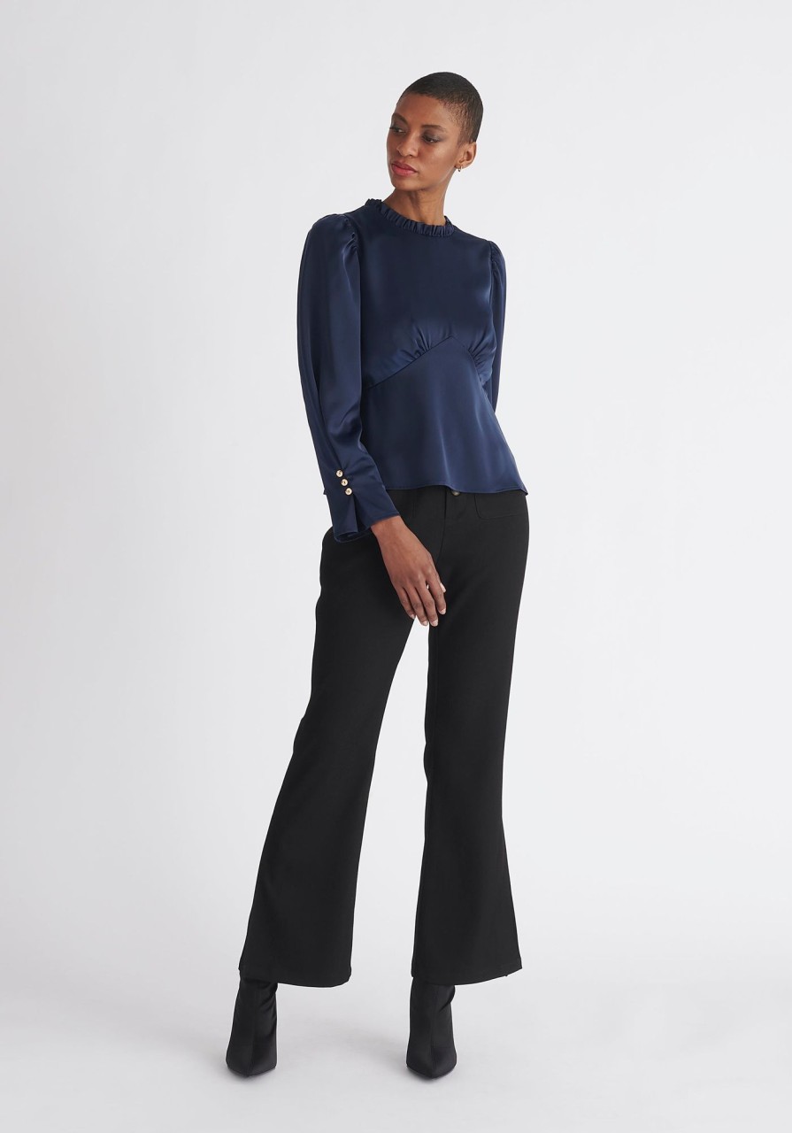 Clothing Paisie | Pleated Collar Satin Blouse