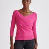 Clothing Paisie | Knitted Wrap Top With 3/4 Sleeves