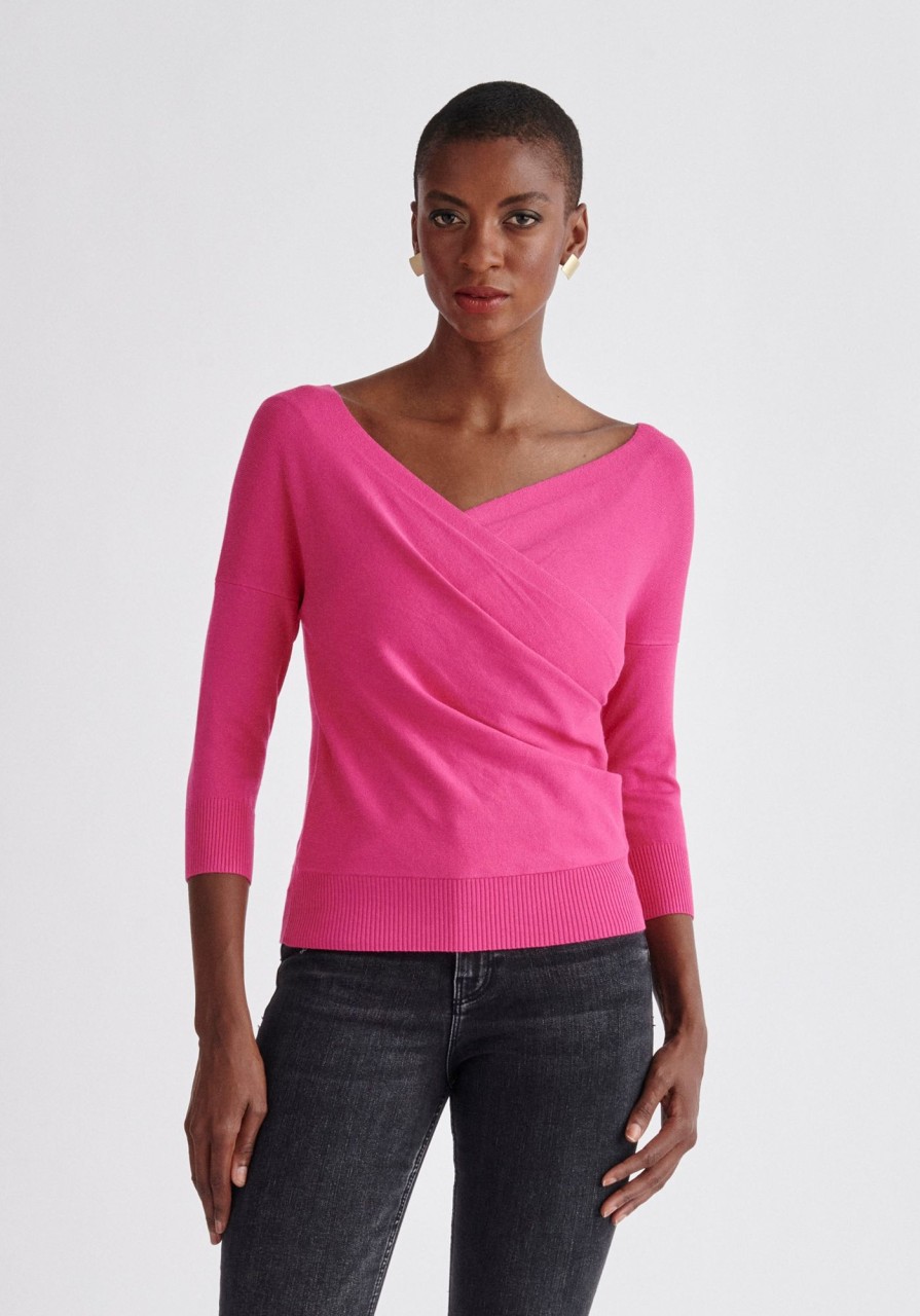 Clothing Paisie | Knitted Wrap Top With 3/4 Sleeves