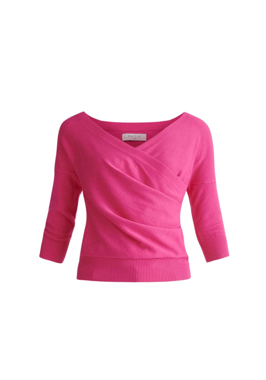 Clothing Paisie | Knitted Wrap Top With 3/4 Sleeves