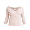 Clothing Paisie | Knitted Wrap Top With 3/4 Sleeves