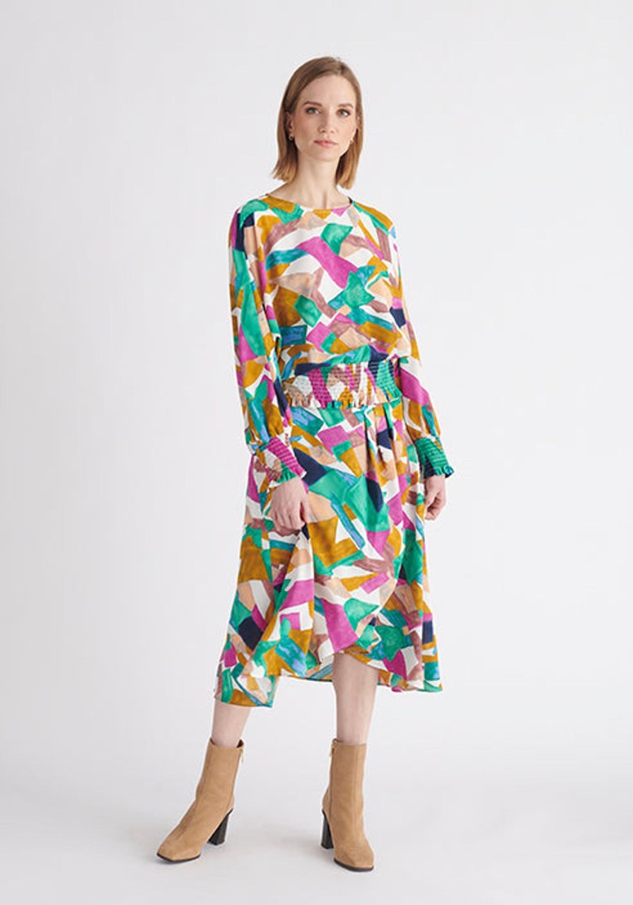 Clothing Paisie | Geometrical Print Balloon Sleeve Blouse