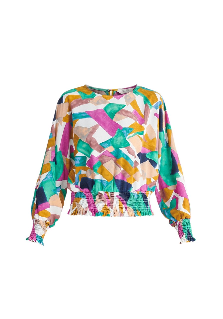 Clothing Paisie | Geometrical Print Balloon Sleeve Blouse