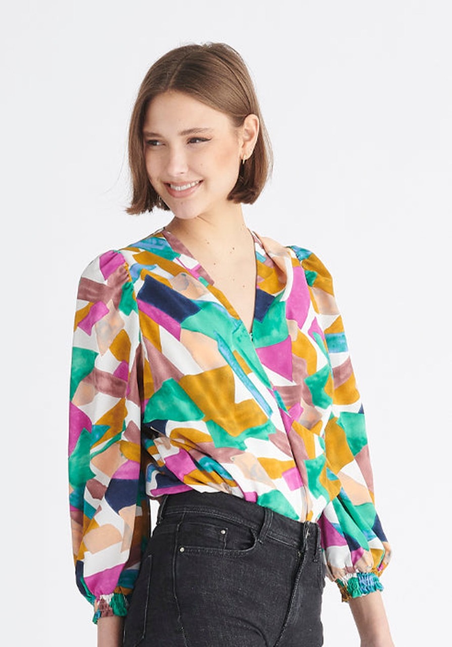 Clothing Paisie | Geometrical Print Wrap Blouse