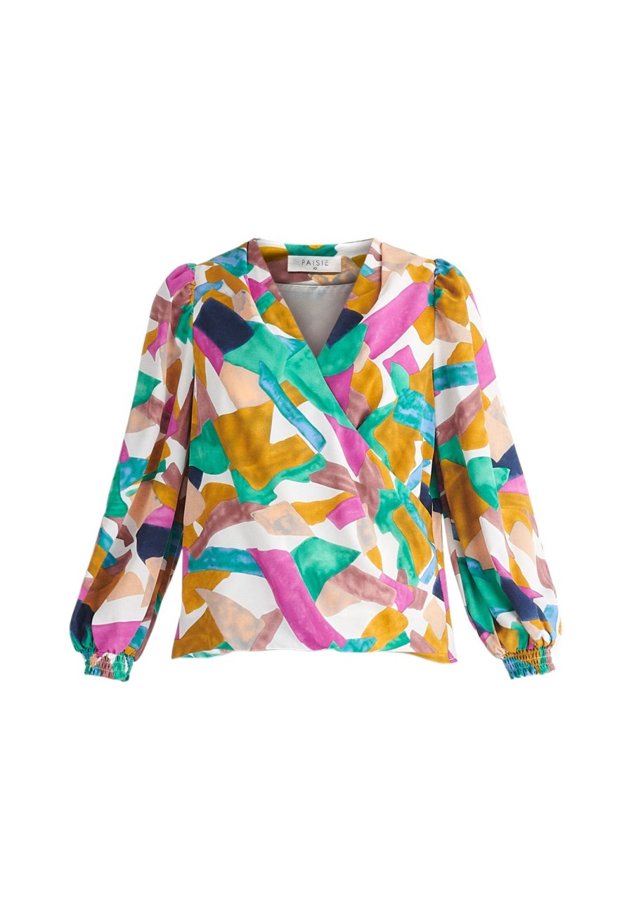 Clothing Paisie | Geometrical Print Wrap Blouse