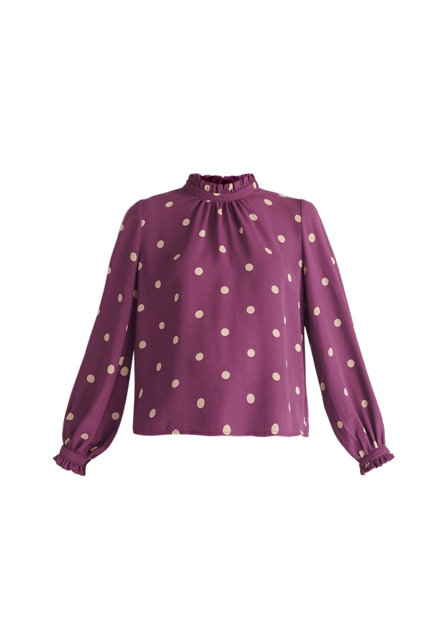 Clothing Paisie | Pleated Collar Polka Dot Blouse