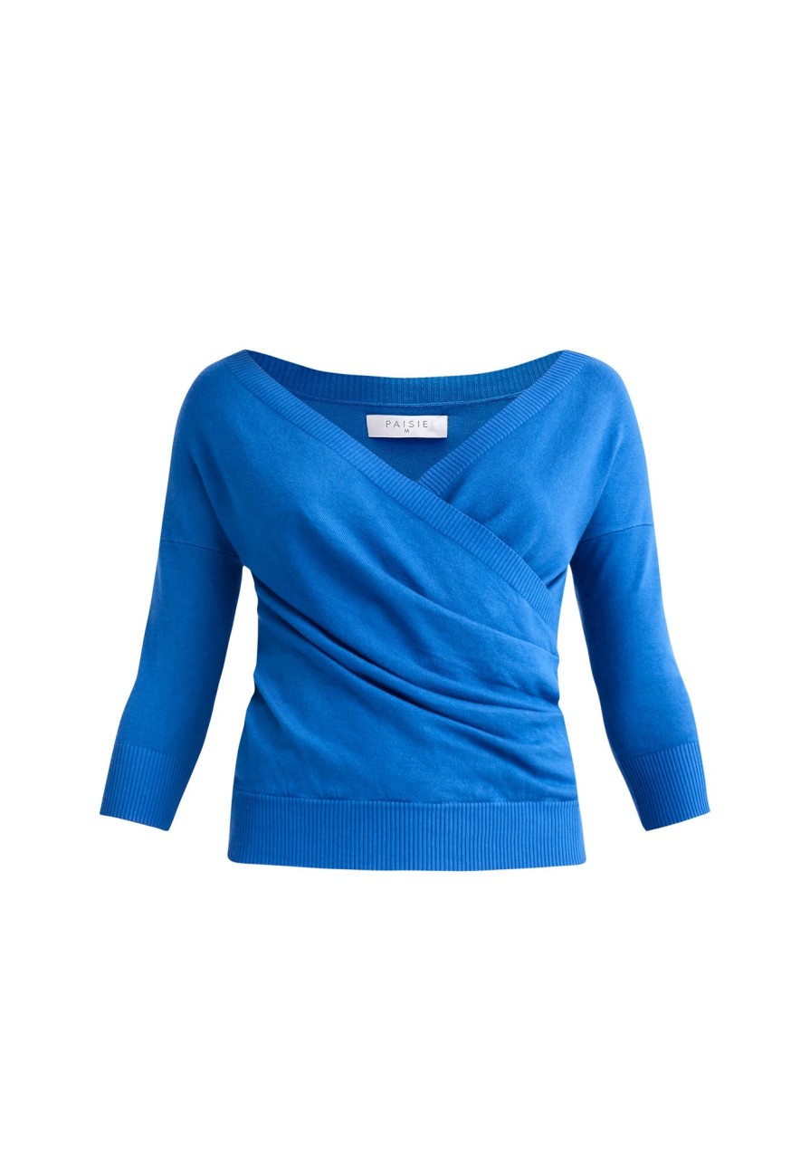 Clothing Paisie | Knitted Wrap Top With 3/4 Sleeves