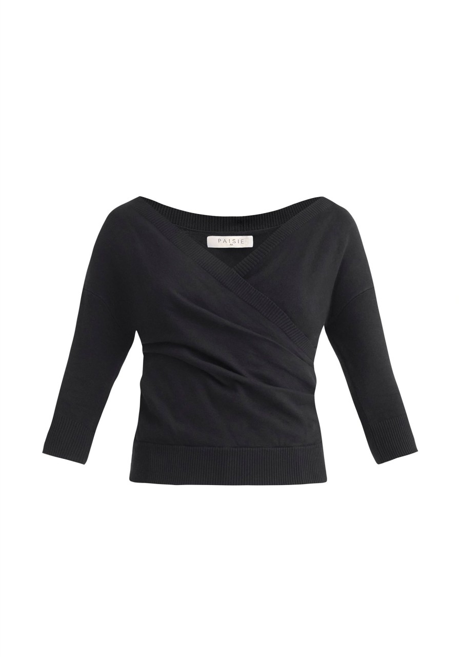 Clothing Paisie | Knitted Wrap Top With 3/4 Sleeves