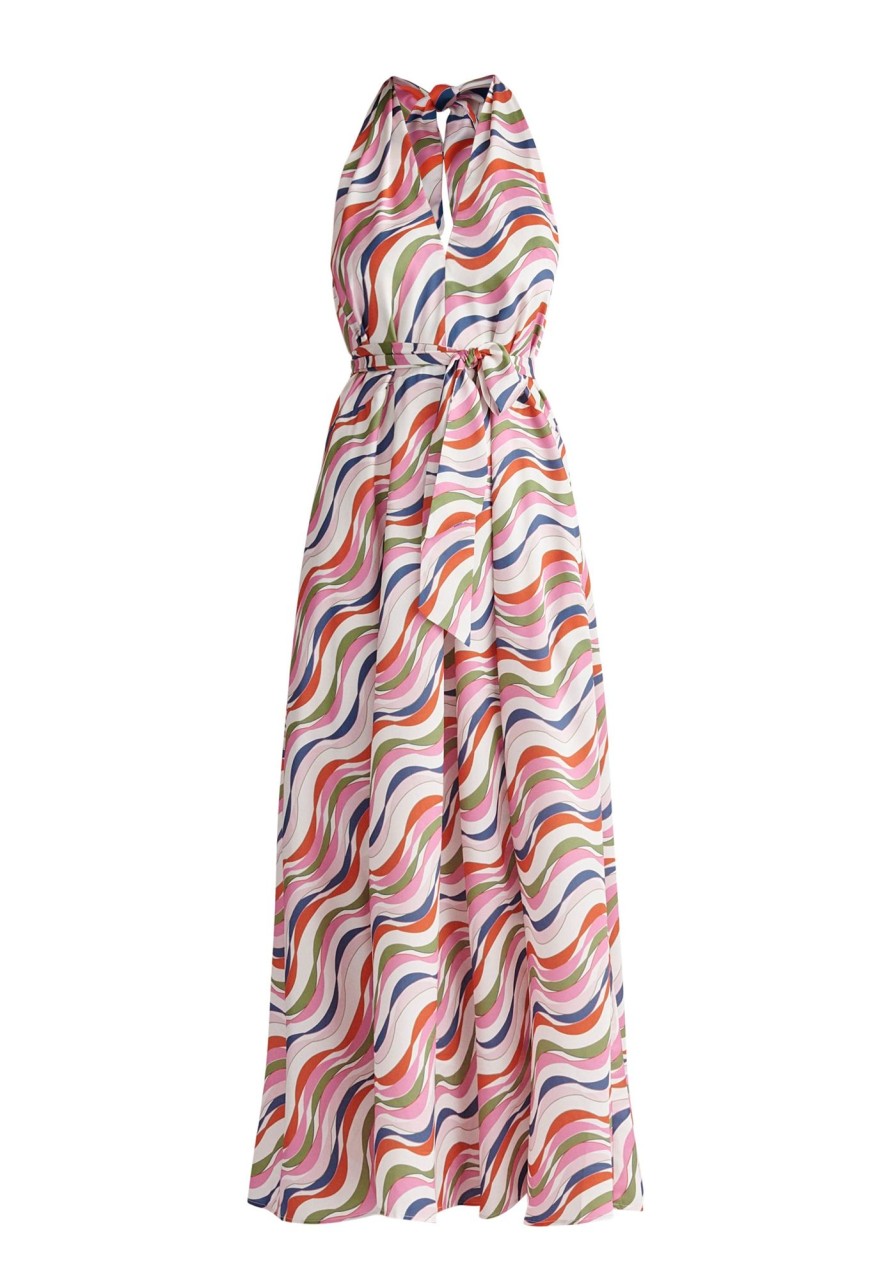 Clothing Paisie | Wave Print Halterneck Maxi Dress