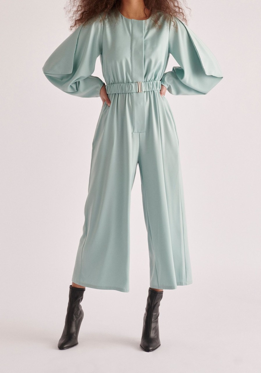 Clothing Paisie | Belted Satin Jumpsuit