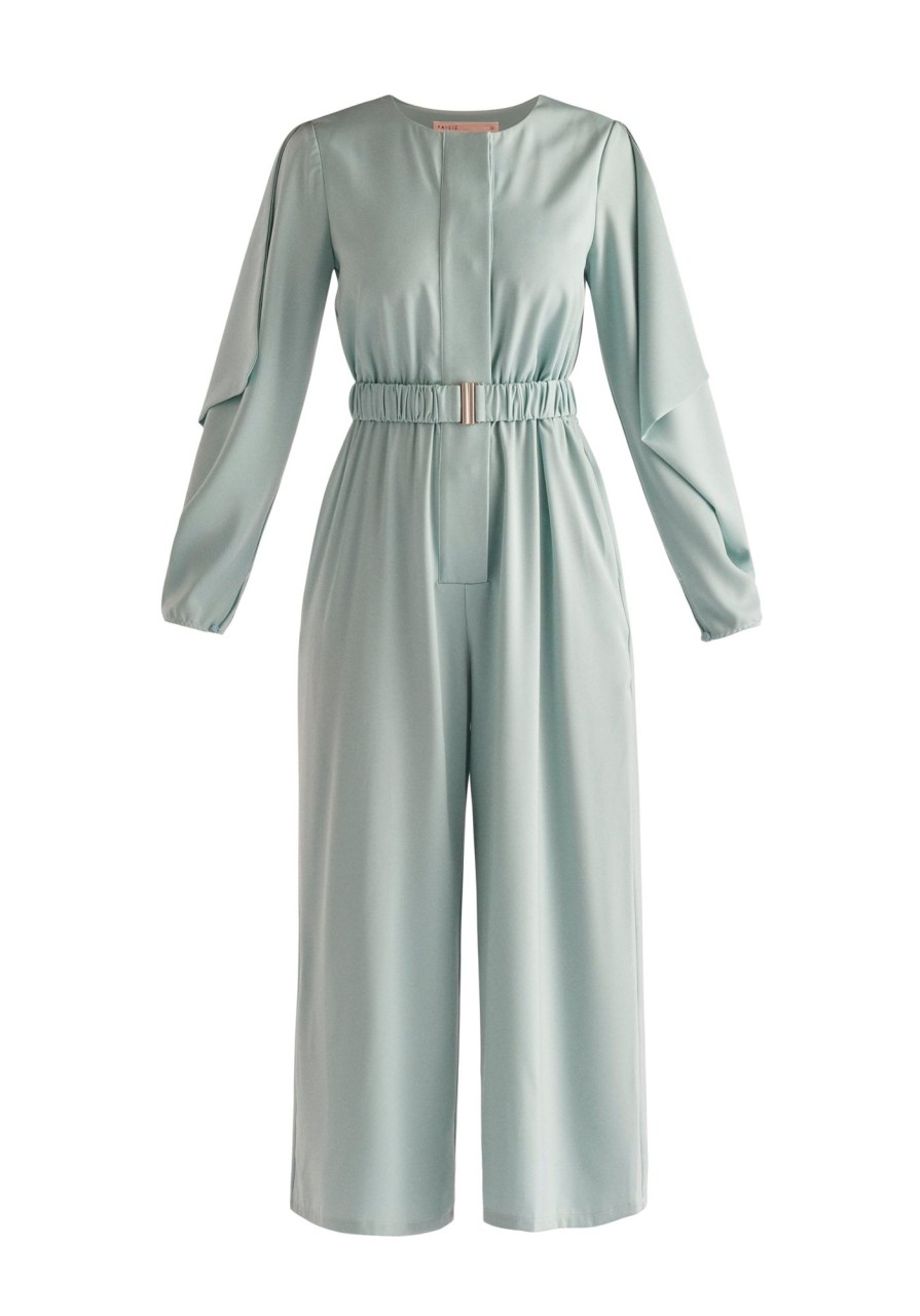 Clothing Paisie | Belted Satin Jumpsuit