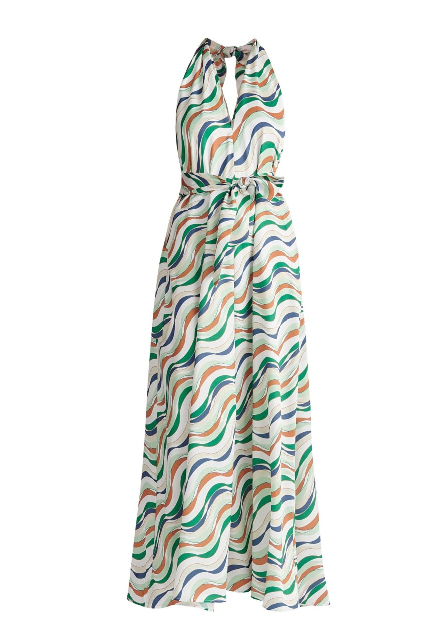 Clothing Paisie | Wave Print Halterneck Maxi Dress