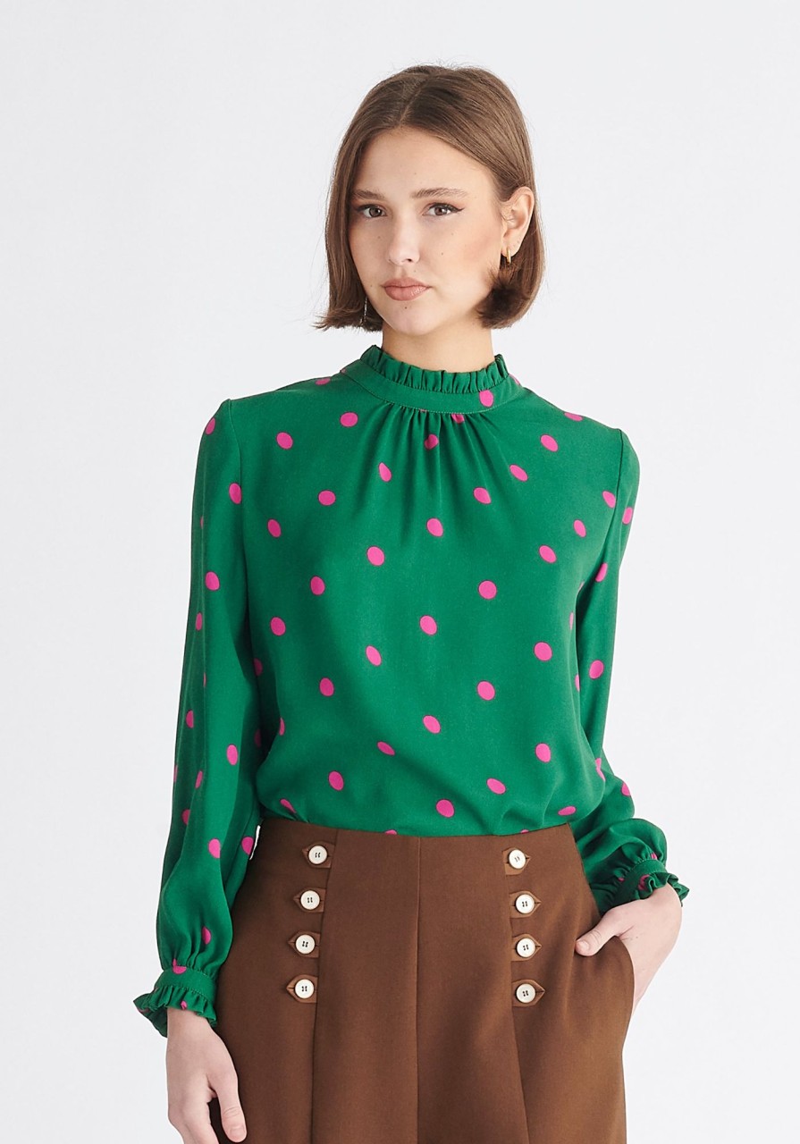 Clothing Paisie | Pleated Collar Polka Dot Blouse