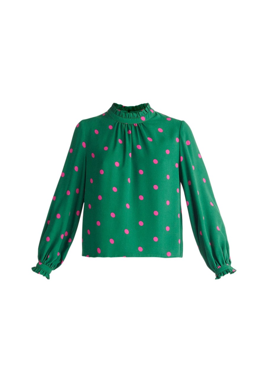 Clothing Paisie | Pleated Collar Polka Dot Blouse