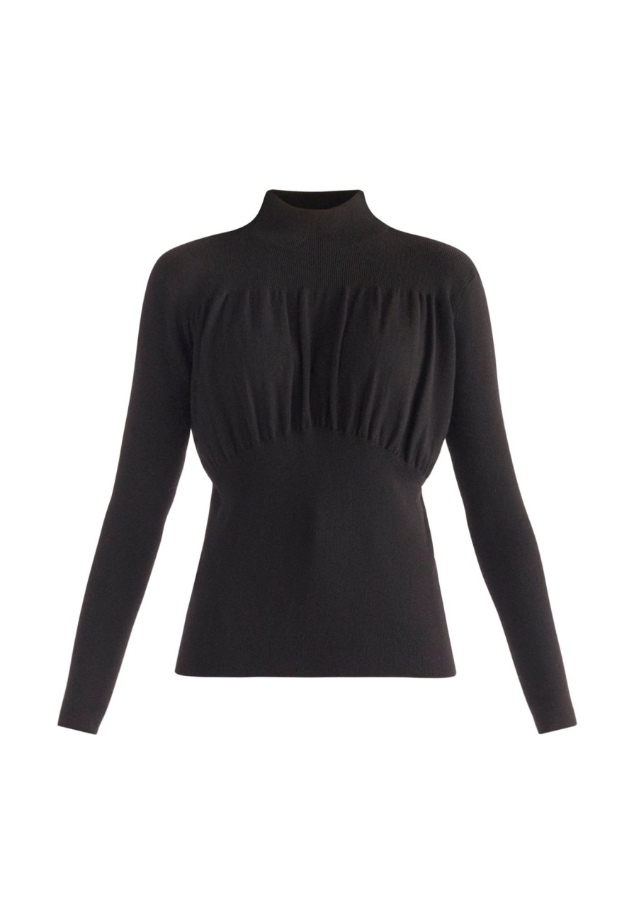 Clothing Paisie | Ruched High Neck Knitted Top