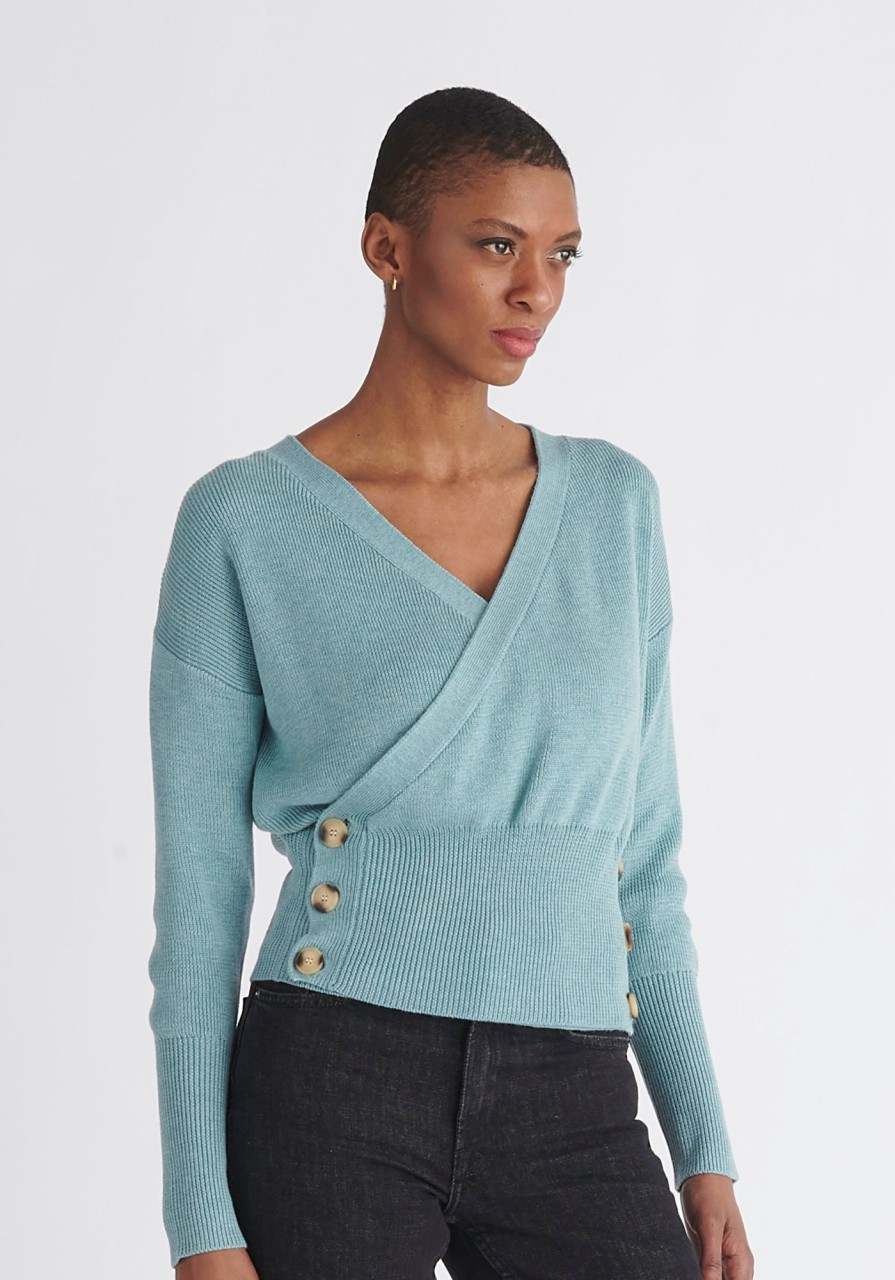 Clothing Paisie | Button Knitted Wrap Top