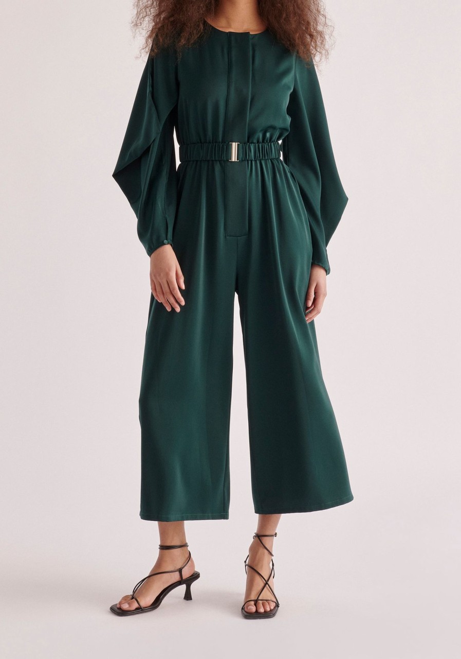 Clothing Paisie | Belted Satin Jumpsuit