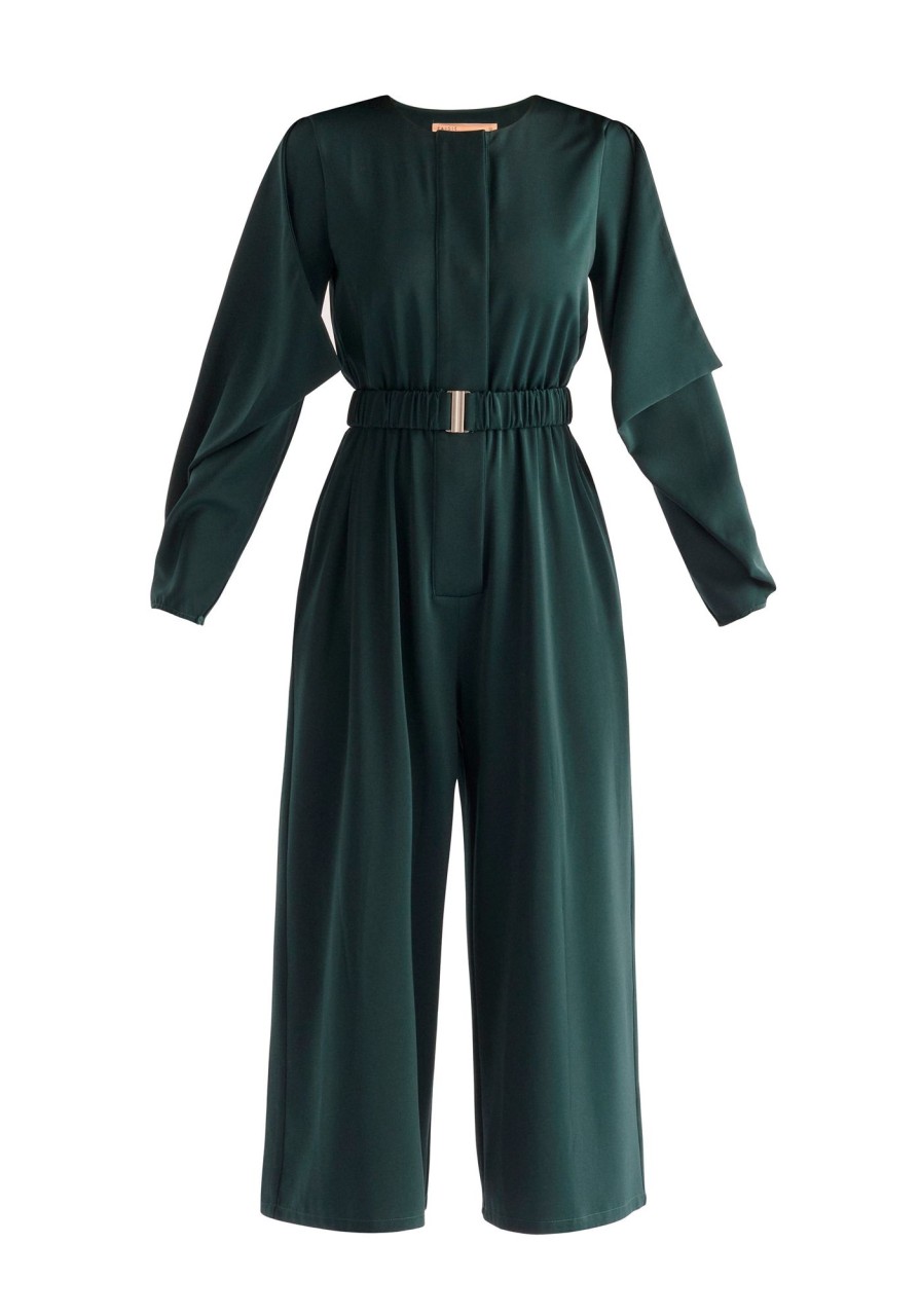 Clothing Paisie | Belted Satin Jumpsuit