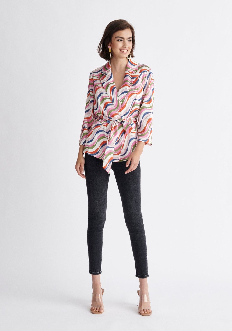 Clothing Paisie | Belted Wave Print Blazer