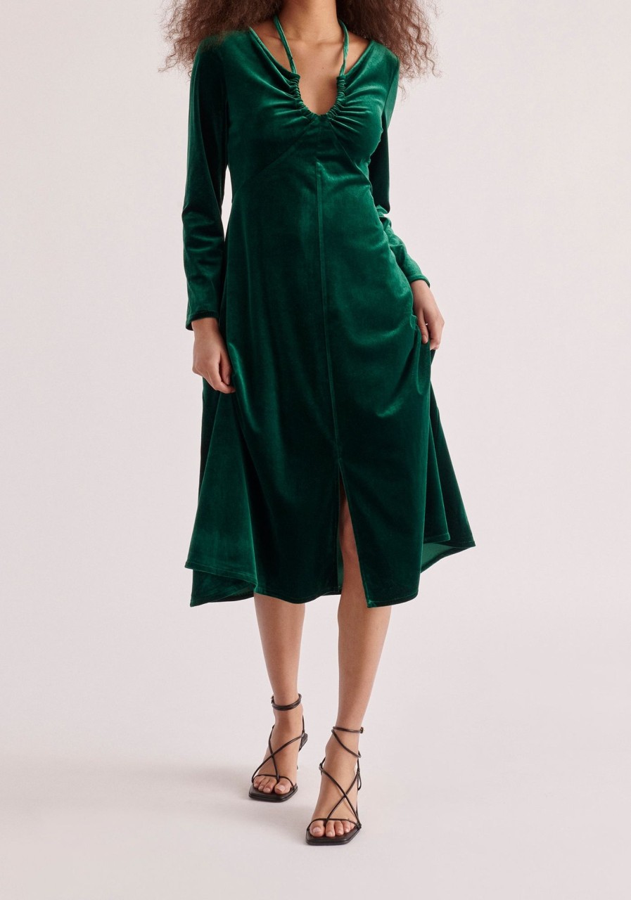 Clothing Paisie | Velvet Tie-Neck Dress