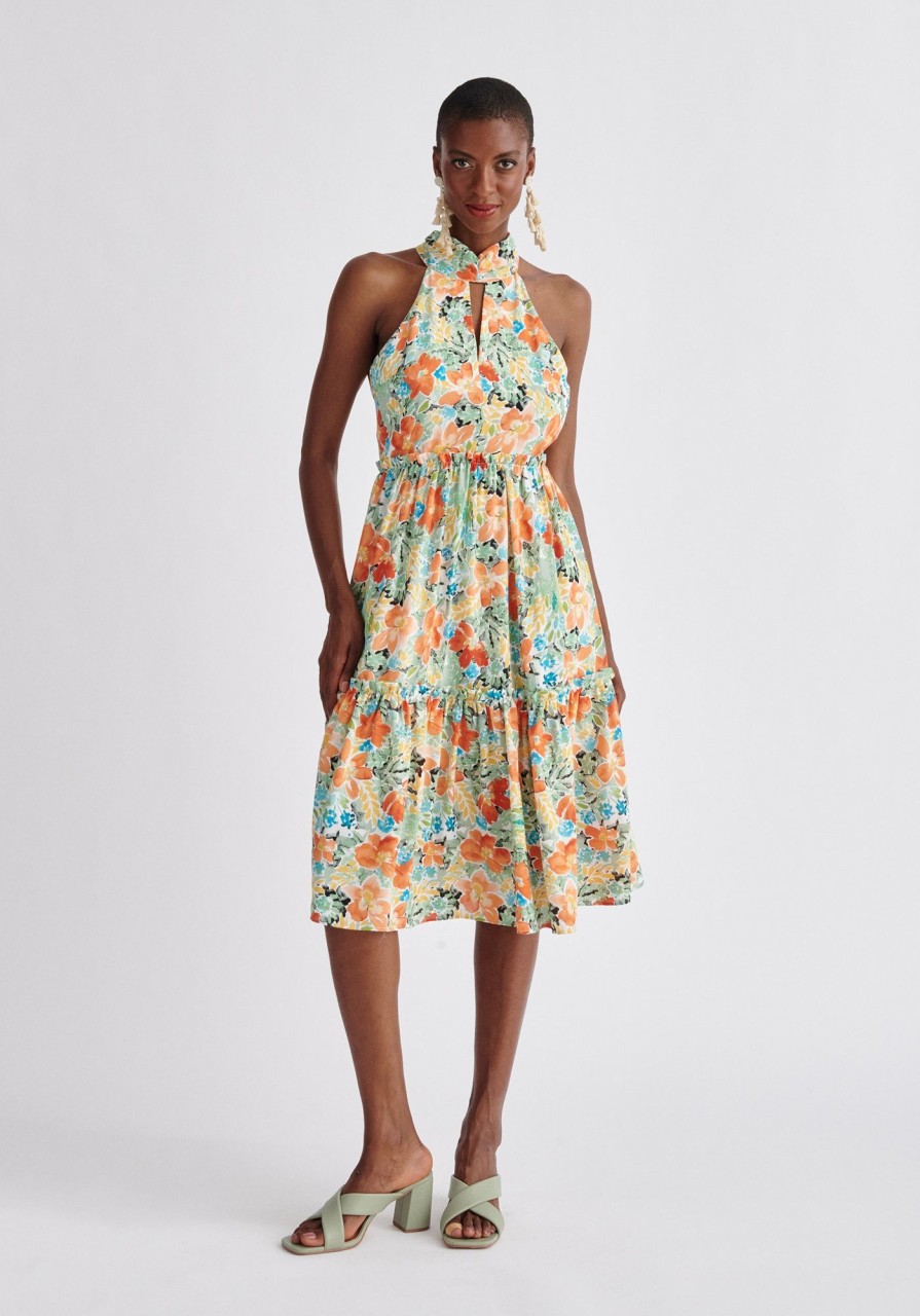 Clothing Paisie | Floral Tiered Halterneck Dress