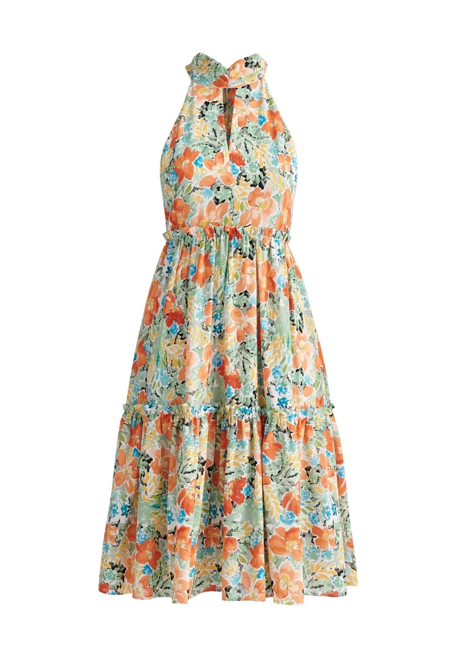 Clothing Paisie | Floral Tiered Halterneck Dress