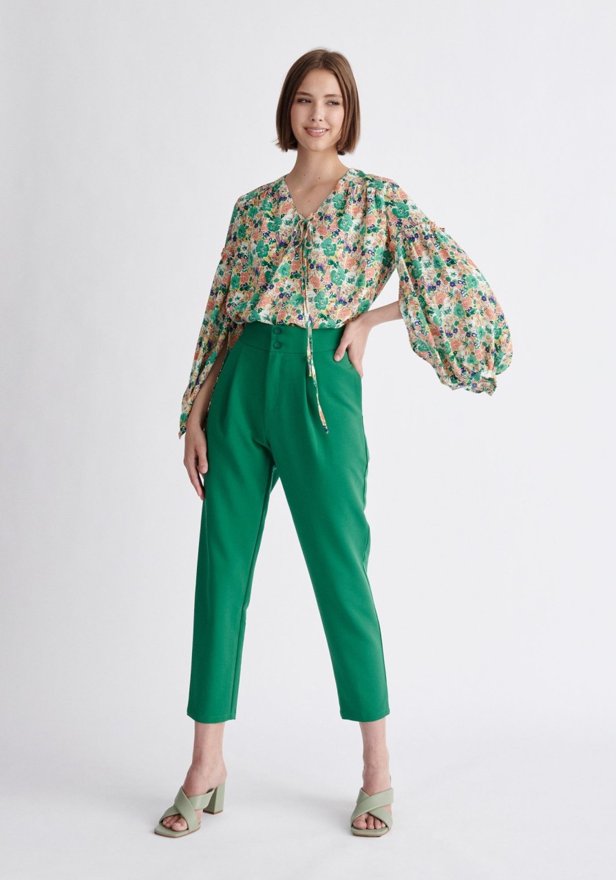 Clothing Paisie | Floral Open Sleeve Blouse