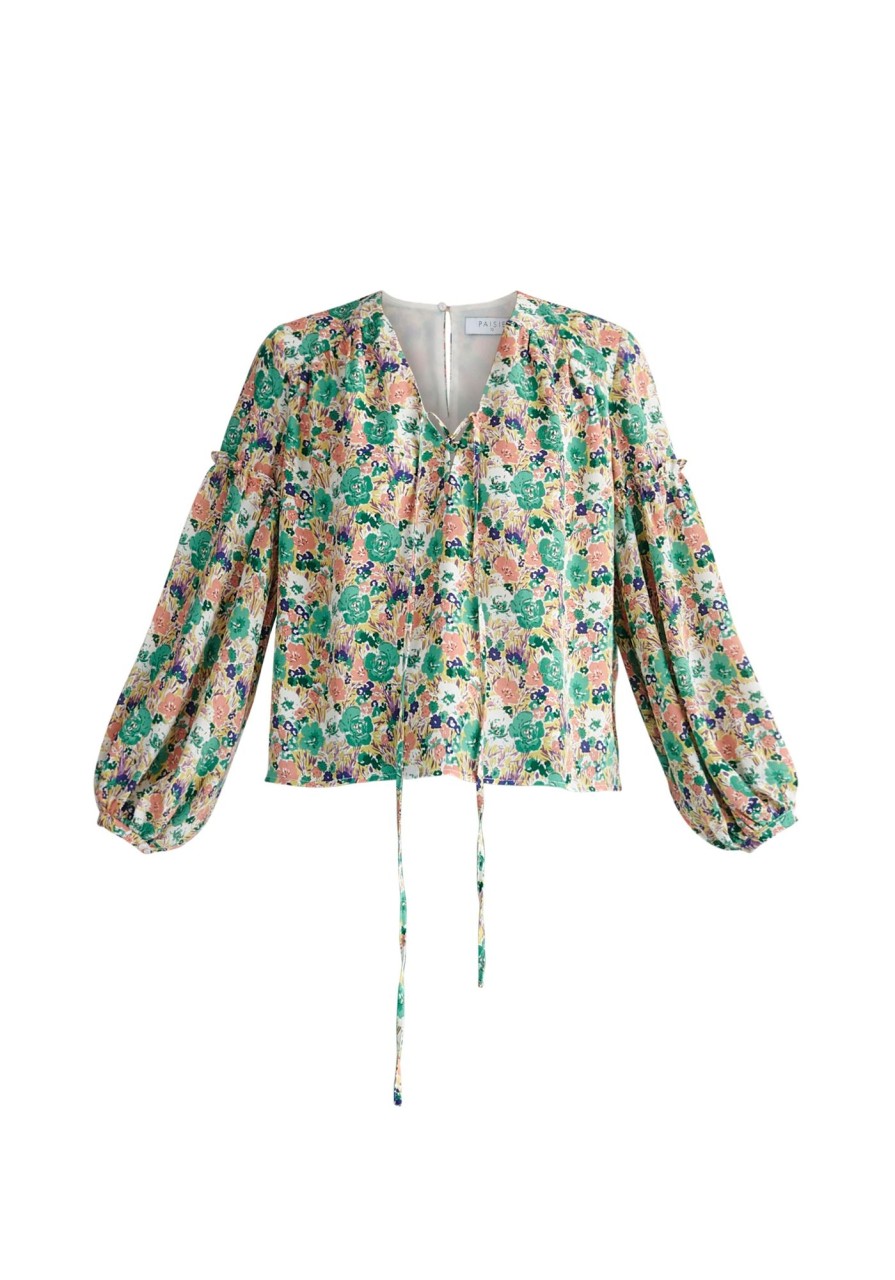 Clothing Paisie | Floral Open Sleeve Blouse