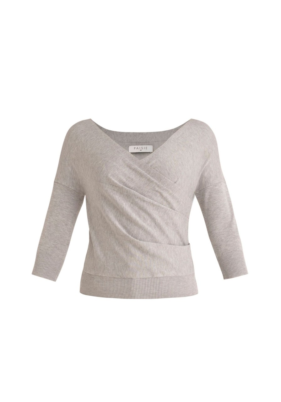 Clothing Paisie | Knitted Wrap Top With 3/4 Sleeves