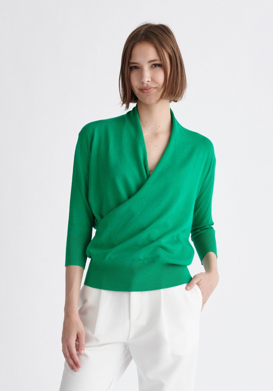 Clothing Paisie | Cropped Sleeve Knitted Wrap Top