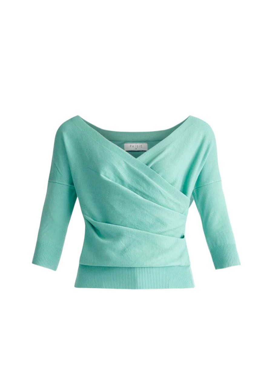 Clothing Paisie | Knitted Wrap Top With 3/4 Sleeves